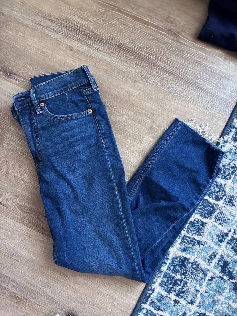 GAP Dark Blue Cropped Raw-Hem Slim Jeans